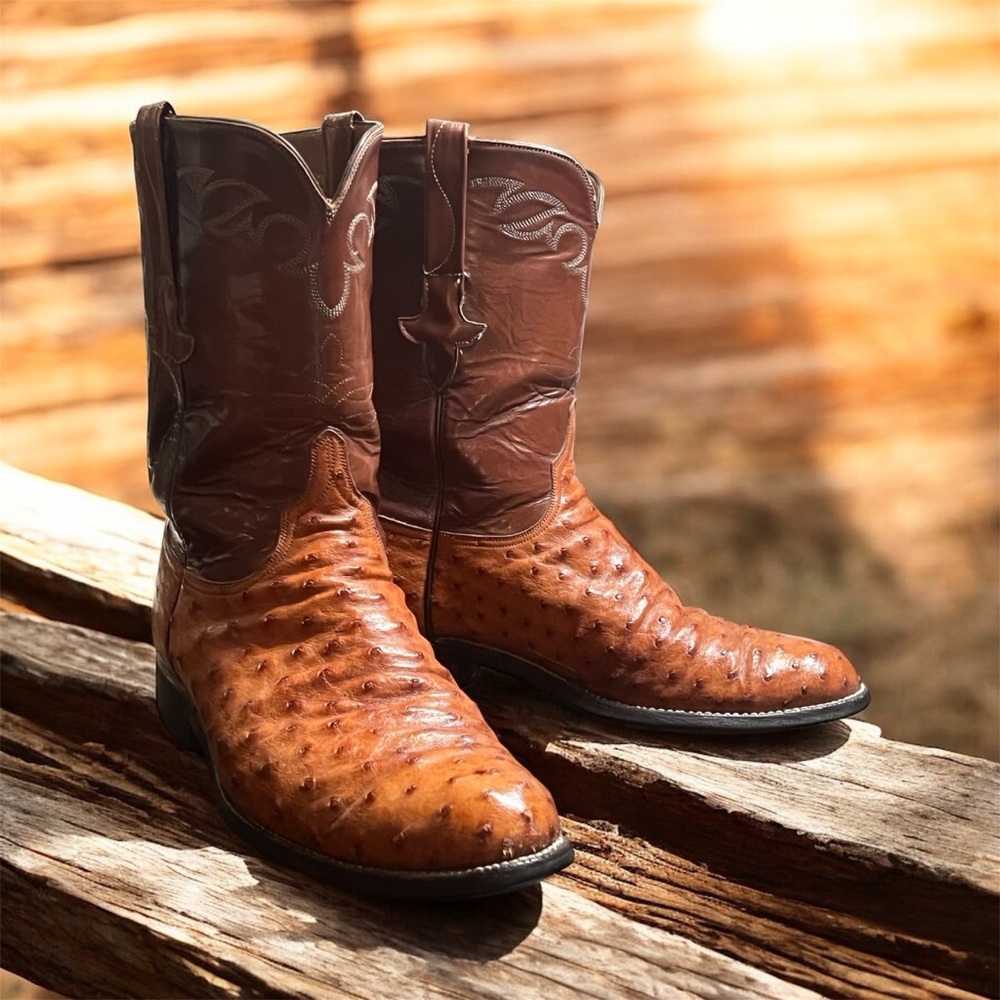 Lucchese Full Quill Ostrich Cowboy Boots 11E USA Made Vintage